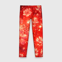 Детские леггинсы 3D Цветочный красный с искрами