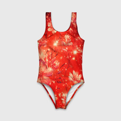 Детский купальник 3D Цветочный красный с искрами - фото 2