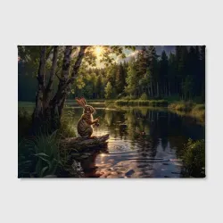 Холст прямоугольный Заяц на рыбалке - фото 2