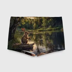 Детские купальные плавки 3D Заяц на рыбалке