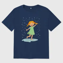 Женская футболка хлопок Oversize Девочка и дождь