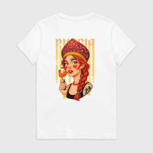 Женская футболка хлопок Русская девушка - фото 2