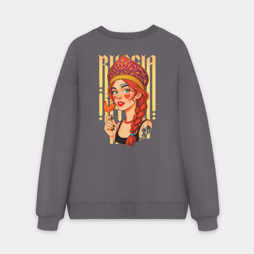 Мужской свитшот oversize без начеса хлопок с принтом Русская девушка - картинка 2 Мужской свитшот oversize без начеса хлопок Русская девушка - фото 2