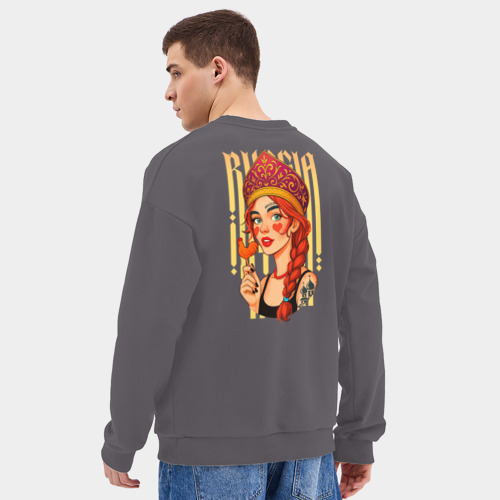 Мужской свитшот oversize без начеса хлопок с принтом Русская девушка - картинка 4 Мужской свитшот oversize без начеса хлопок Русская девушка - фото 4