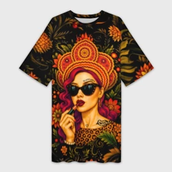 Платье-футболка 3D Славянская девушка