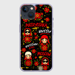 Чехол для iPhone 14 Матрешки - паттерн
