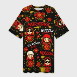 Платье-футболка 3D Матрешки - паттерн