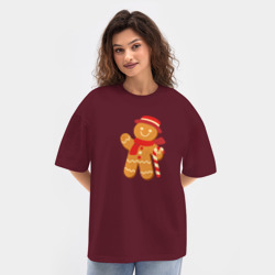 Женская футболка Oversize хлопок texturе Пряничный человечек в шляпе - фото 2