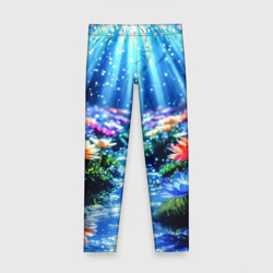 Детские леггинсы 3D Цветы на глубине освещённые лучами