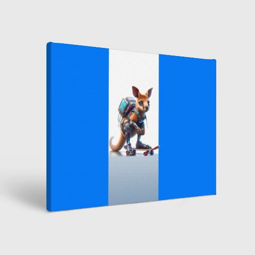 Холст прямоугольный Cyber kangaroo is a cool skateboarder - ai art