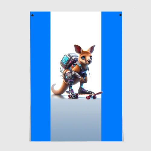 Постер Cyber kangaroo is a cool skateboarder - ai art