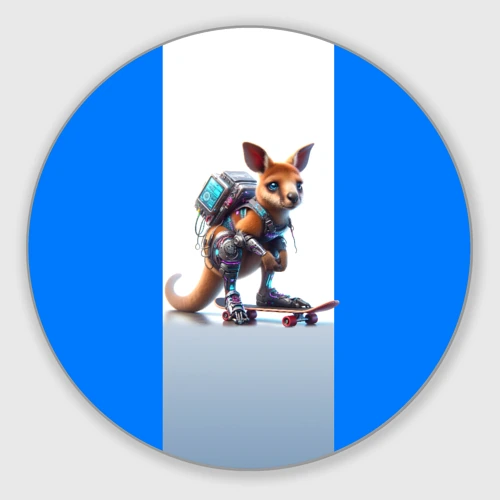 Круглый коврик для мышки Cyber kangaroo is a cool skateboarder - ai art
