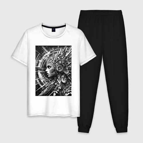Мужская пижама с белой футболкой хлопок Кибер девушка - нейроарт фантазия
