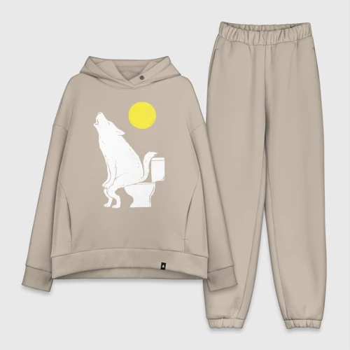 Женский костюм хлопок Oversize Волк на унитазе