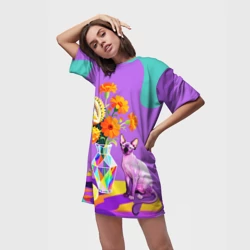 Платье-футболка 3D Сфинкс и букет в стиле фовизм - фото 2