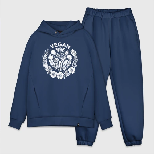 Мужской костюм oversize хлопок Веганский логотип с цветами