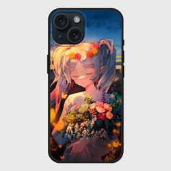 Чехол силиконовый для Apple iPhone 15 матовый Фрирен с цветами 