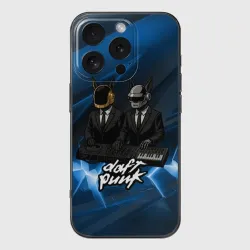 Чехол для iPhone 16 Pro силиконовый с защитой камеры Daft Punk - кибер собаки за пультом