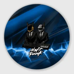Круглый коврик для мышки Daft Punk - кибер собаки за пультом