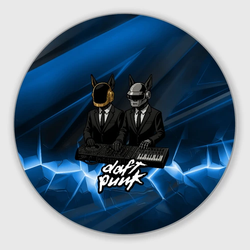 Круглый коврик для мышки Daft Punk - кибер собаки за пультом