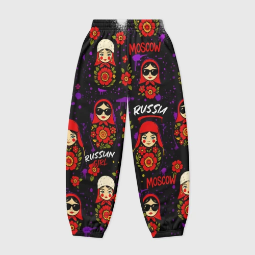Женские джоггеры оверсайз 3D с принтом Славик стиль - паттерн с матрешками - картинка 2 Женские джоггеры оверсайз 3D Славик стиль - паттерн с матрешками - фото 2