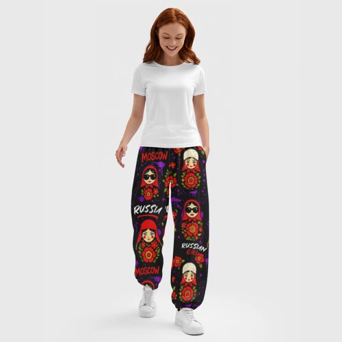 Женские джоггеры оверсайз 3D с принтом Славик стиль - паттерн с матрешками - картинка 5 Женские джоггеры оверсайз 3D Славик стиль - паттерн с матрешками - фото 5