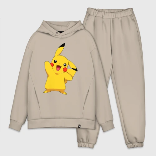 Мужской костюм oversize хлопок Пикачу машет рукой