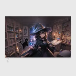 Флаг 3D Аниме девушка ведьма с чёрной кошкой