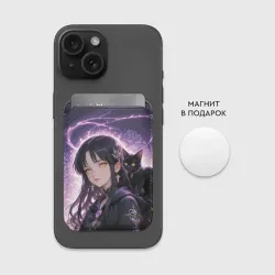 Картхолдер Magsafe магнитный Аниме девушка с жёлтыми глазами и чёрной кошкой - фото 2