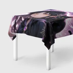 Скатерть 3D Аниме девушка с жёлтыми глазами и чёрной кошкой