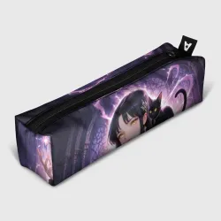 Пенал школьный 3D Аниме девушка с жёлтыми глазами и чёрной кошкой