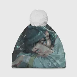 Шапка 3D c помпоном Маомао с кошачьими ушками