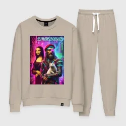 Женский костюм хлопок Leonardo da Vinci with Gioconda and ermine - neon cyberpunk