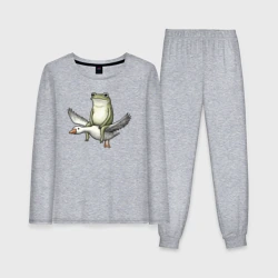 Женская пижама с лонгсливом хлопок Лягушка летит на гусе