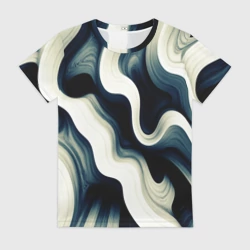 Женская футболка 3D Абстрактные волнистые линии чёрно-синий