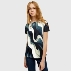 Женская футболка 3D Абстрактные волнистые линии чёрно-синий - фото 2