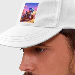 Бейсболка Ёж Соник на ржавом ретро мотоцикле в пустыне