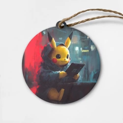 Деревянная игрушка круг Пикачу хакер за работай 