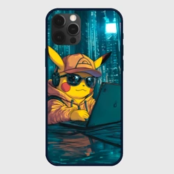 Чехол для iPhone 12 Pro Max Пикачу за ноутбуком хакер