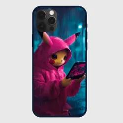Чехол для iPhone 12 Pro Max Пикачу хакер в розовом