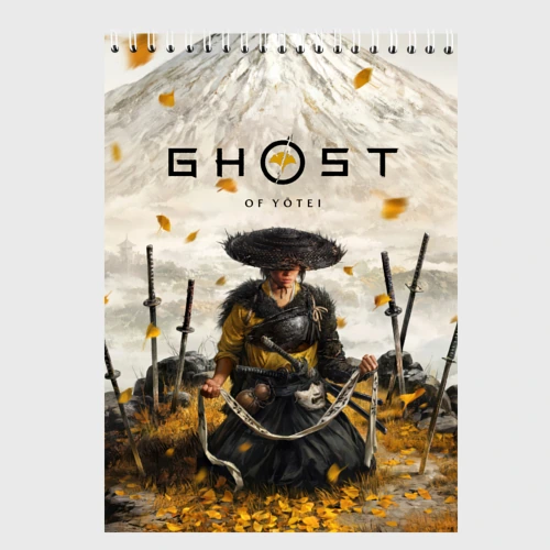 Скетчбук Ацу на фоне горы Ghost of Yotei
