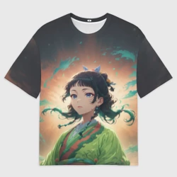 Женская футболка oversize 3D Маомао на фоне облаков