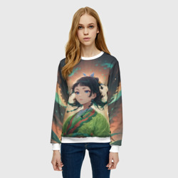 Женский свитшот 3D Маомао на фоне облаков - фото 2