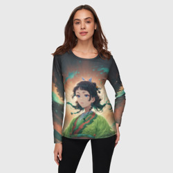 Женский лонгслив 3D Маомао на фоне облаков - фото 2