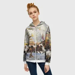 Женская толстовка 3D на молнии Русская тройка зимой - картина Масленица Кустодиев - фото 2