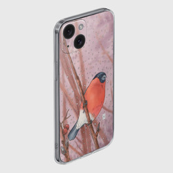 Чехол для iPhone 15 силиконовый с защитой камеры Снегирь и зимние ягоды - фото 2
