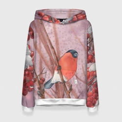 Женская толстовка 3D Снегирь и зимние ягоды