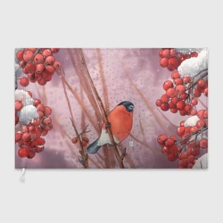 Флаг 3D Снегирь и зимние ягоды