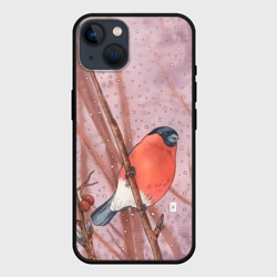 Чехол для iPhone 14 Снегирь и зимние ягоды