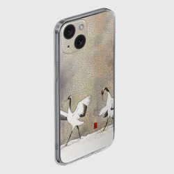 Чехол для iPhone 15 силиконовый с защитой камеры Журавли на снегу - фото 2
